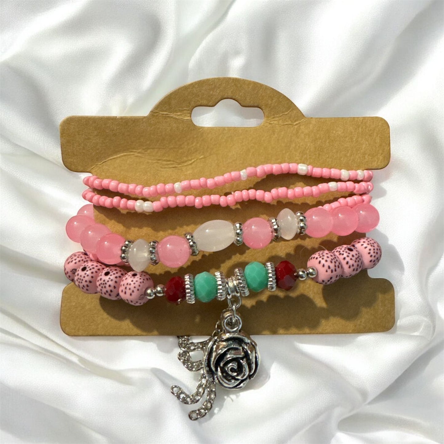 Pink Garden Beaded Bracelet Stack