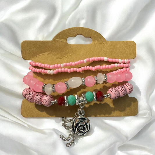 Pink Garden Beaded Bracelet Stack